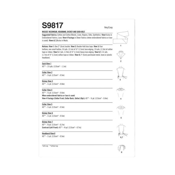 Simplicity 9817 Vintage 50s Sewing Pattern Misses' Neckwear Headband Dickey Sash - Picture 2 of 11